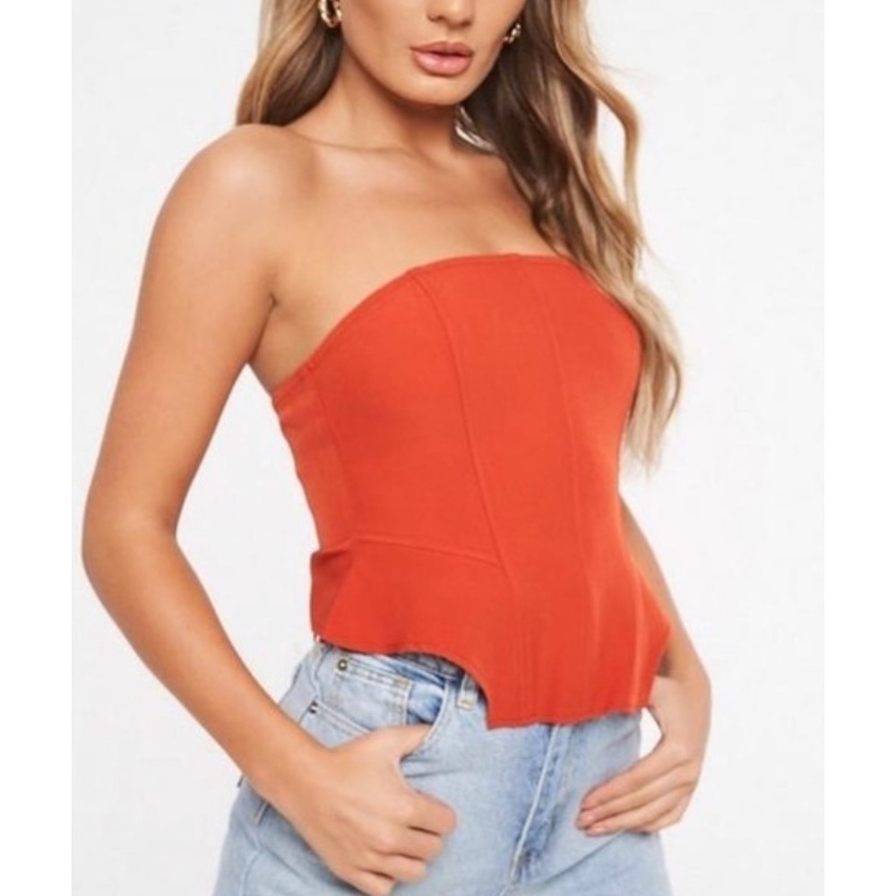 MISSGUIDED Orange Corset Bustier Top Zipper Detail Fitted Style Size 8